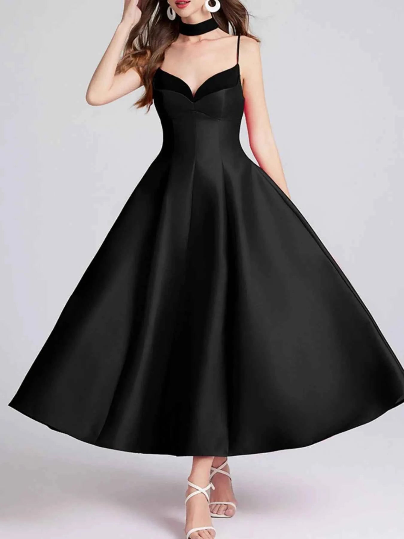 Sweetheart Spaghetti Strap Midi Dress with Collar Black efdf9774-806a-4853-aff3-e51c095dbfbb-Max-Origin