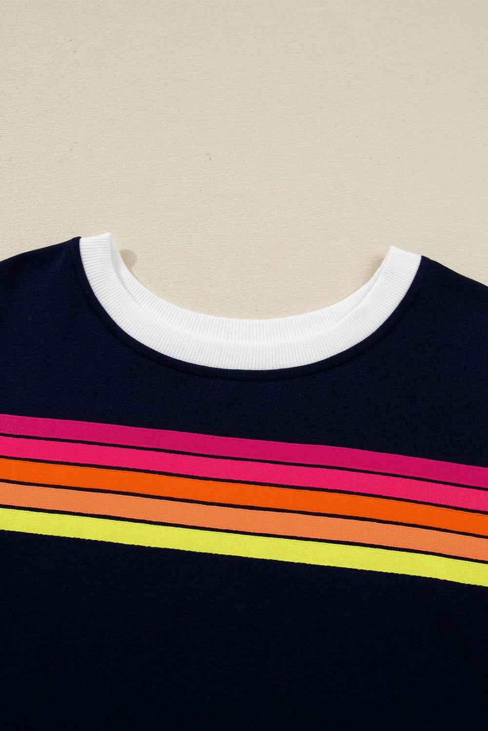 Bluing Colorful Striped Accent Varsity Long Sleeve Pullover and Shorts Matching Set efe625291469bbc5