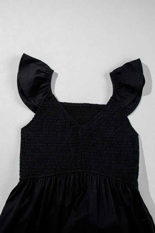 Solid V-Neck Flutter Sleeve Ruffle Maxi Dress eff88503-9129-44a5-b459-797a1d4c9d5c