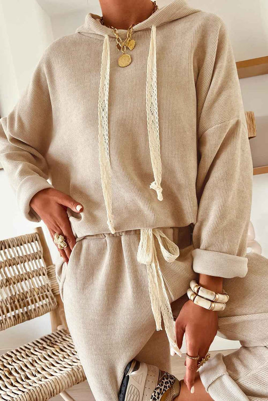 Jet Stream Drawstring Pullover Hoodie and High Waist Pants Corduroy Suit f00d97ba4d33459b
