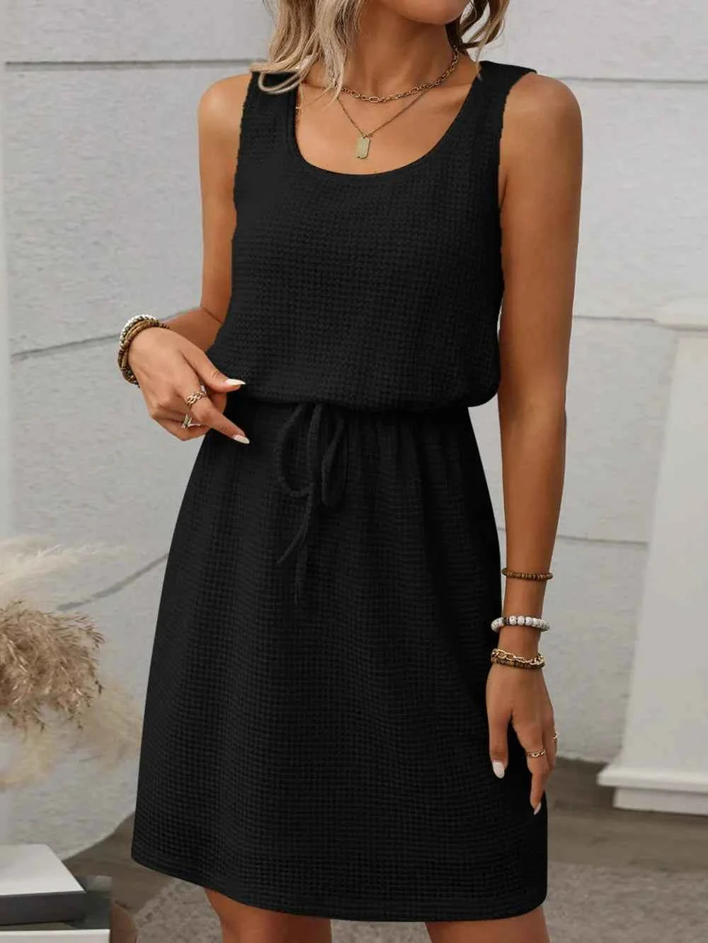 Waffle-Knit Drawstring Mini Tank Dress f0108eeb-e6d3-4198-9116-8be3ffd0aa7b-Max