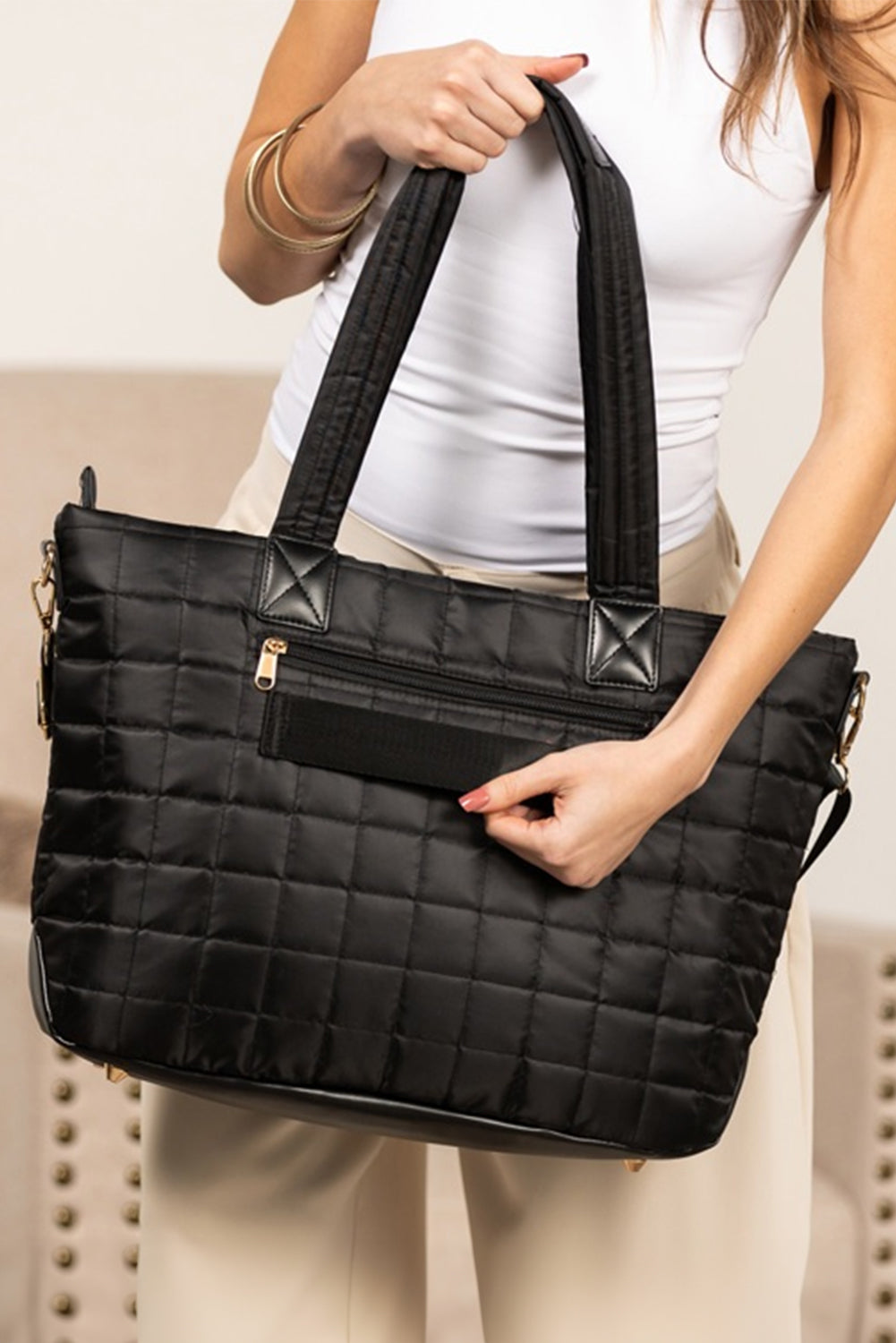 Black Quilted Patchwork Large Tote Bag and Clutch 2pcs Set f013f935967ec3ff