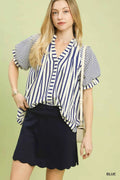 Umgee Striped Notched Top with Short Flutter Sleeves BLUE f016ae55-5cae-4615-aed5-7ddfcf013285-Max-Origin
