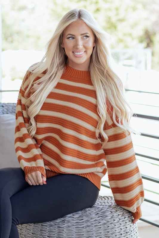 Stripe Ribbed Trim Drop Shoulder Sweater f01ac984-b64d-4ade-8568-59e96b0b0f84