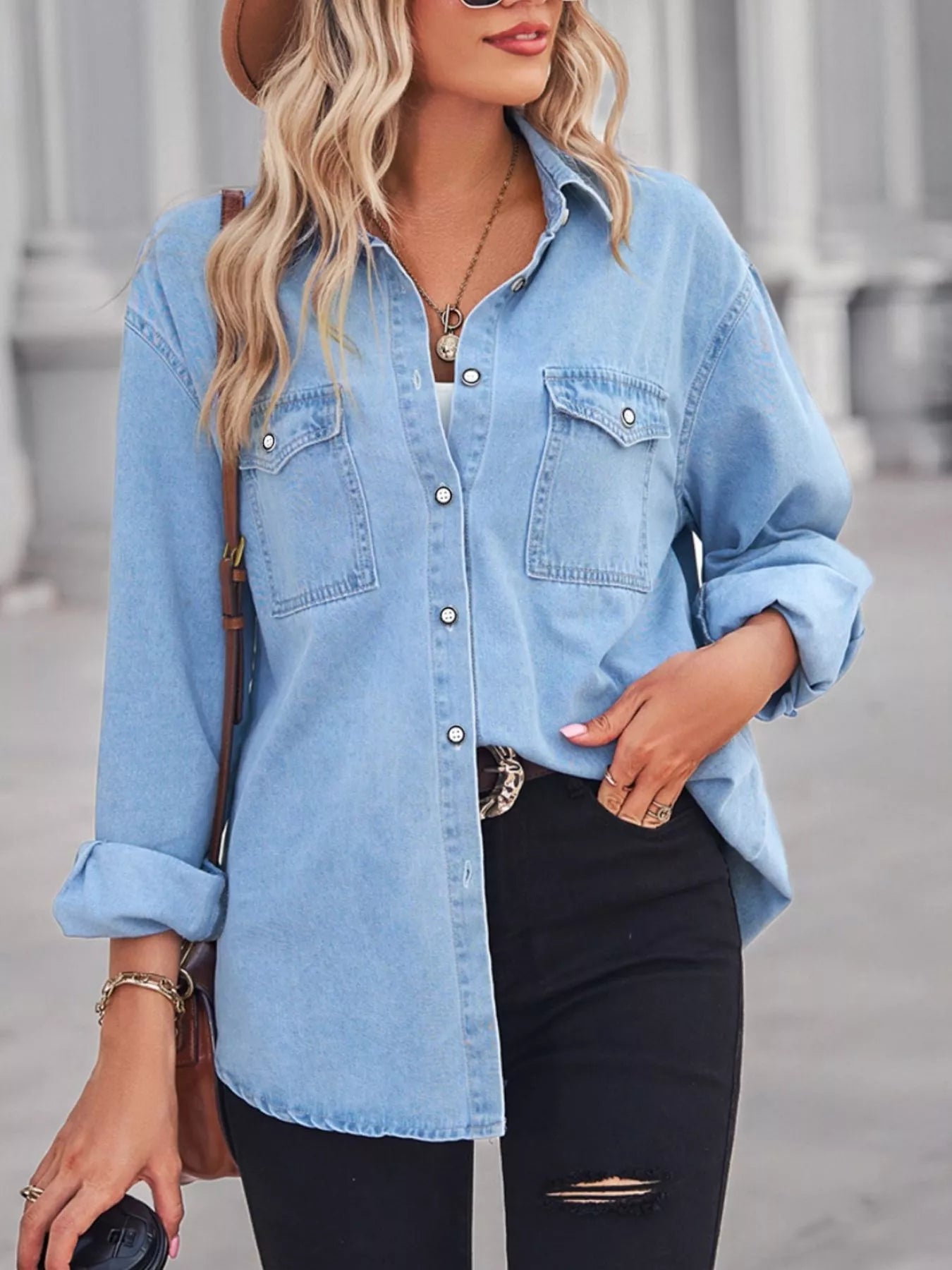 Button Down Washed Denim Shirt with Chest Pockets f0206d73-d32d-4daa-8438-19c2c26b4662-Max-Origin