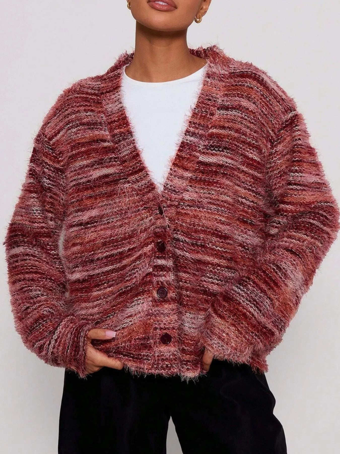 V-Neck Long Sleeve Cardigan Wine Red f02b78c8-3023-441a-b225-fd5cc1c22d85-Max-Origin