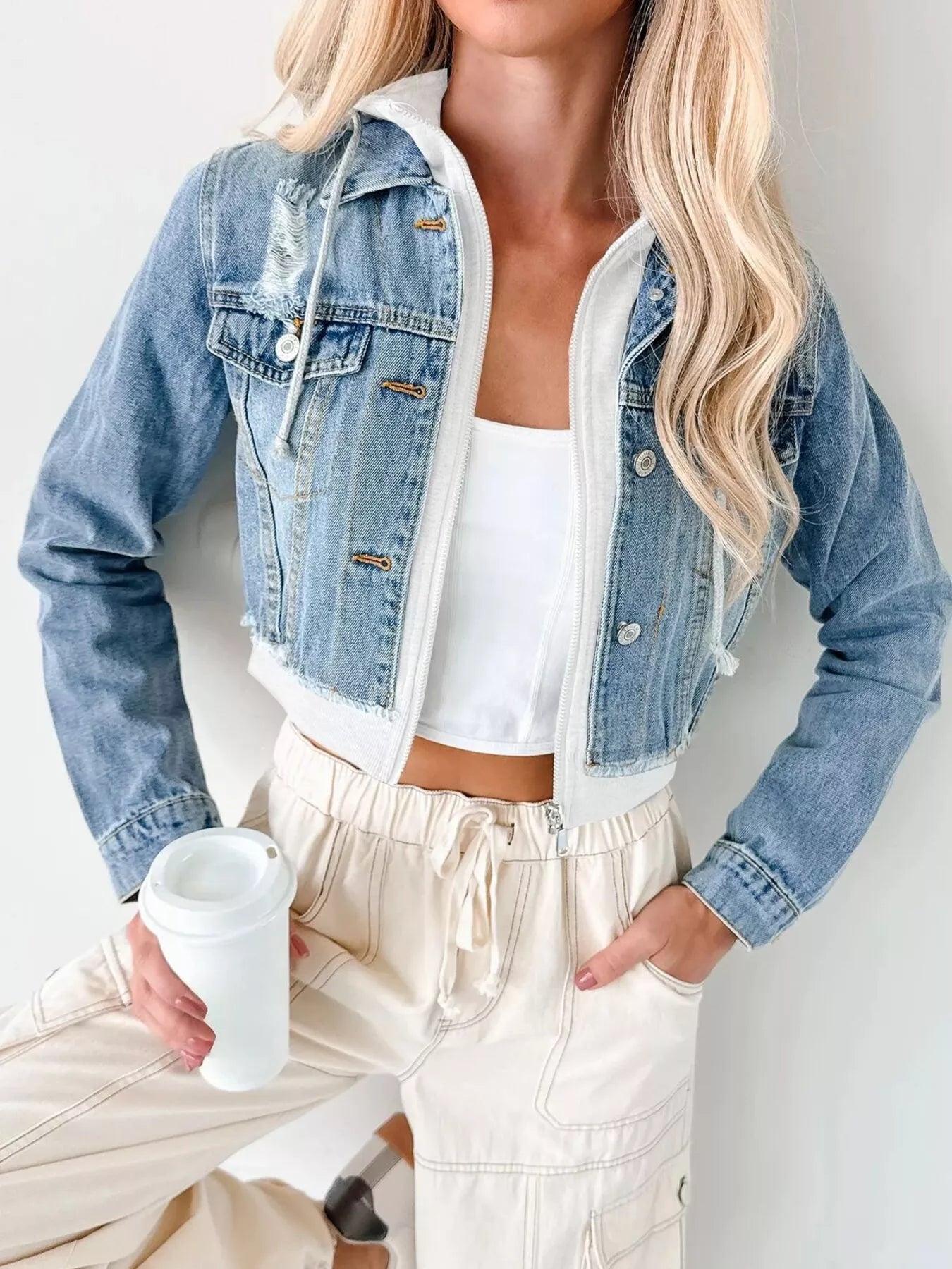 Distressed Zip Up Cropped Hooded Denim Jacket Dark Blue White f031c1221c994e00afaaa7985787a7c9-Max-Origin
