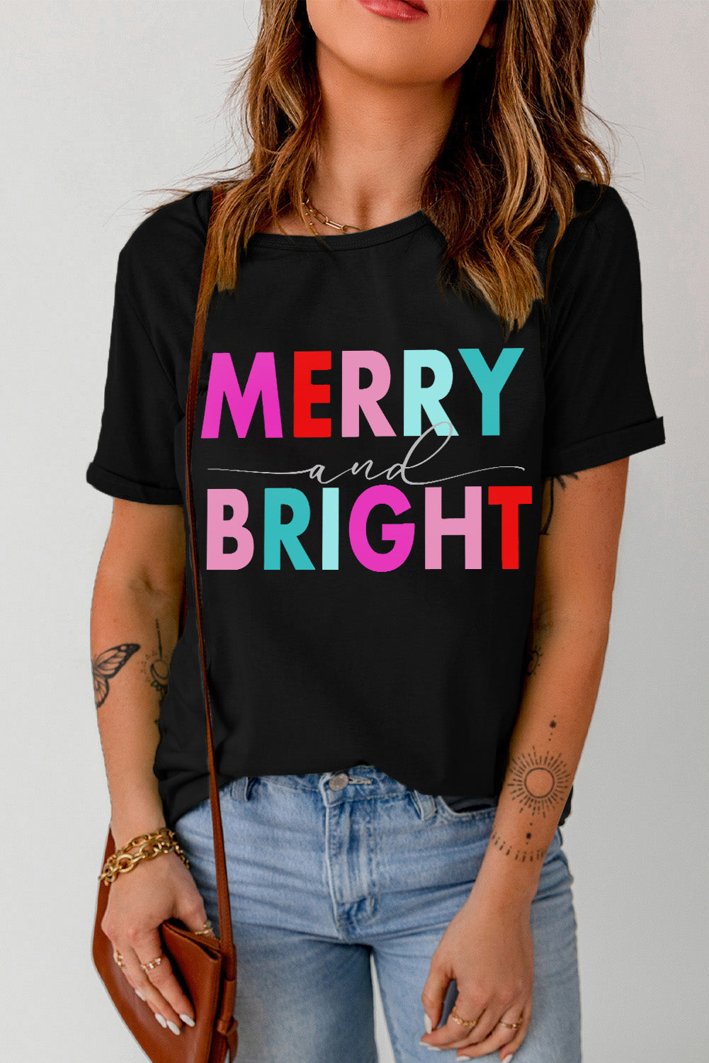 Black MERRY and BRIGHT Crew Neck Graphic Tee f037ee98a6933359