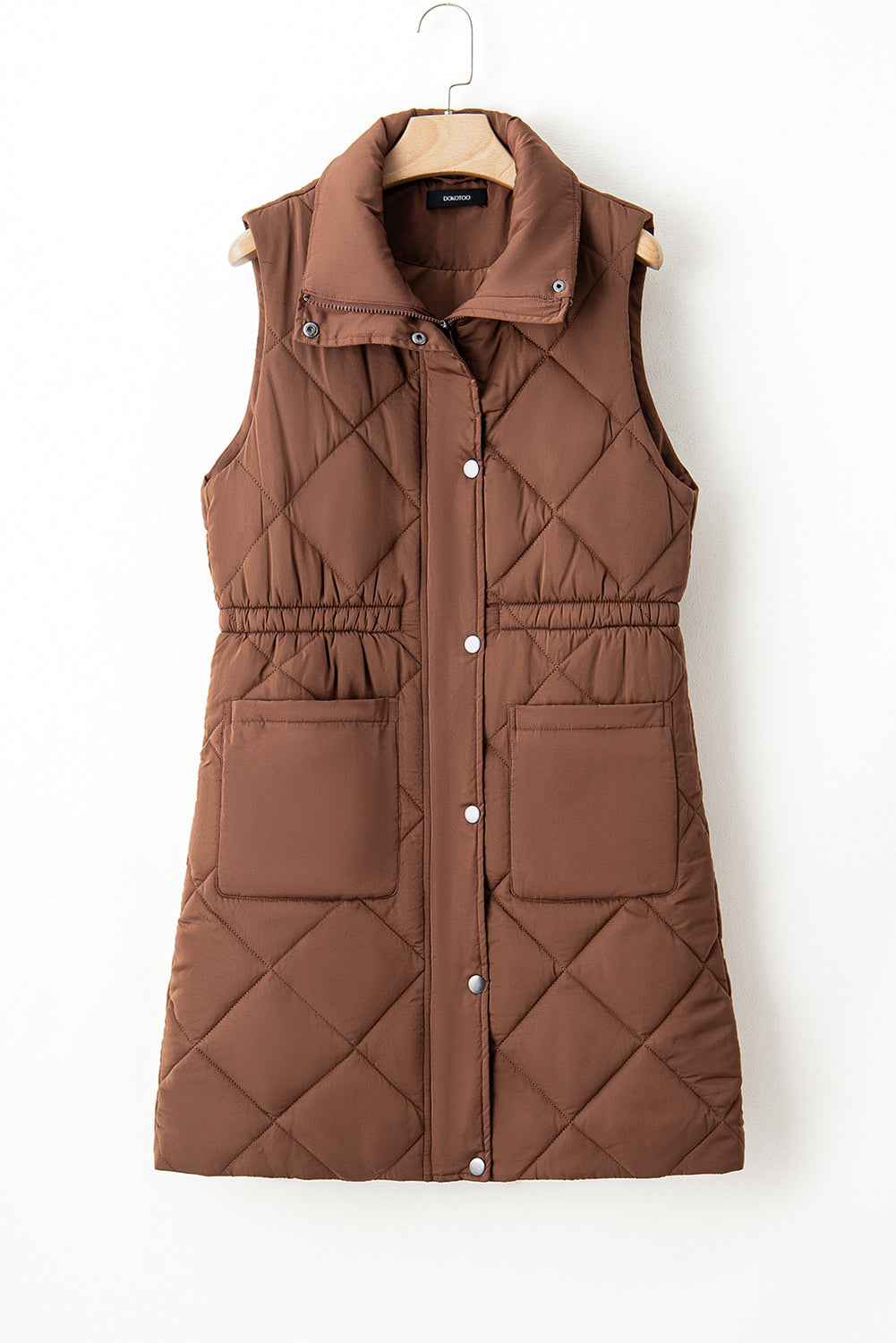 Coffee Puffer Quilted Stand Collar Pocketed Vest Coat f03b819bf1710681