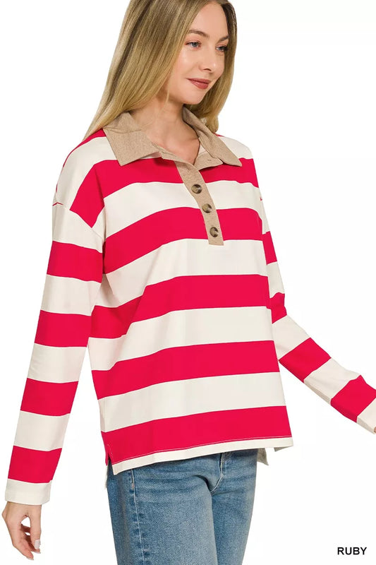 Striped Contrast Collar o Top f03b8f257bbf4f7d992e16731a72e99c-Max-Origin