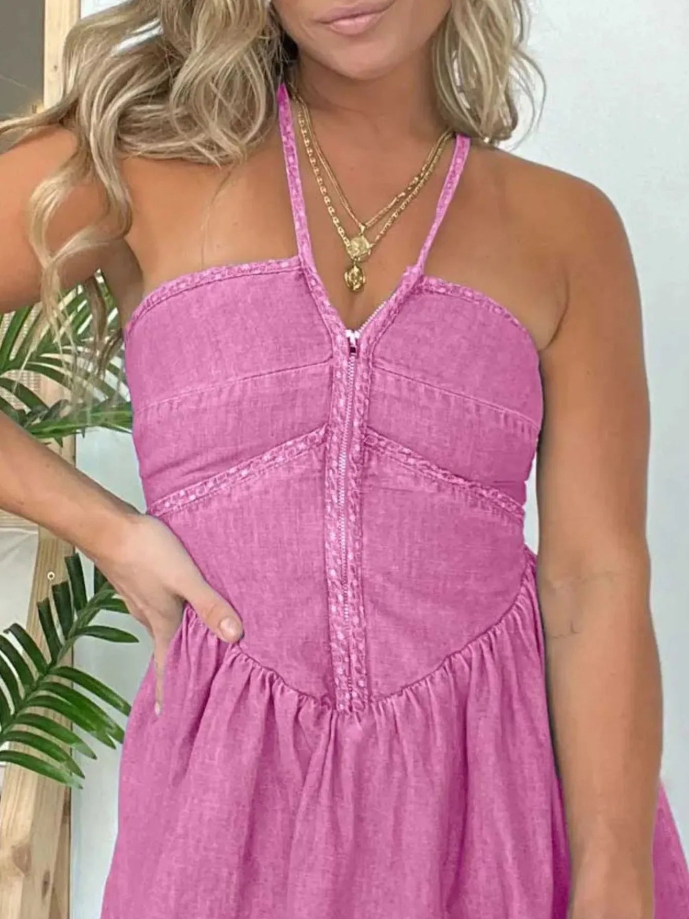 Full Size Lace Up Halter Neck Denim Dress Plus Size f0406cd9-22b6-45b0-9b0e-0303c97d475d-Max-Origin