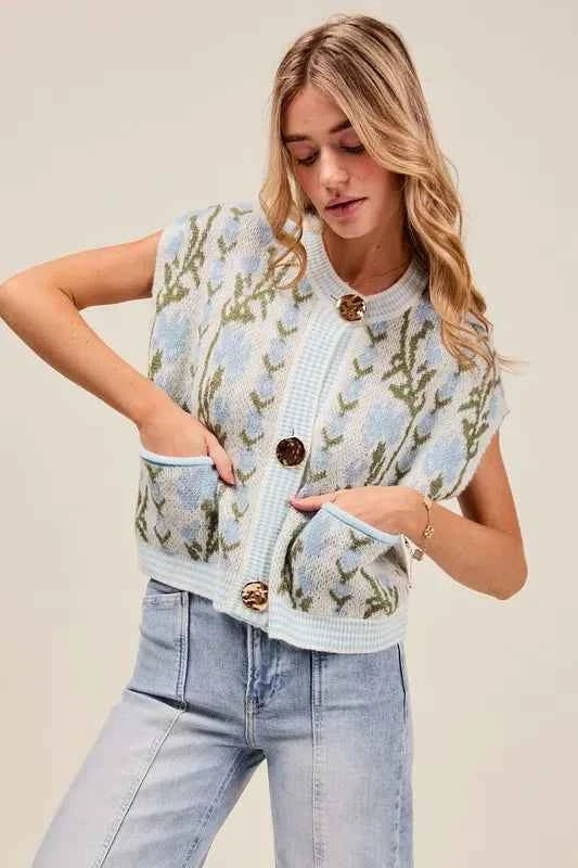 SO ME Button Front Floral and Stripe Knitted Sweater Vest f044e558-75ed-44c2-8550-509025210339-Max-Origin