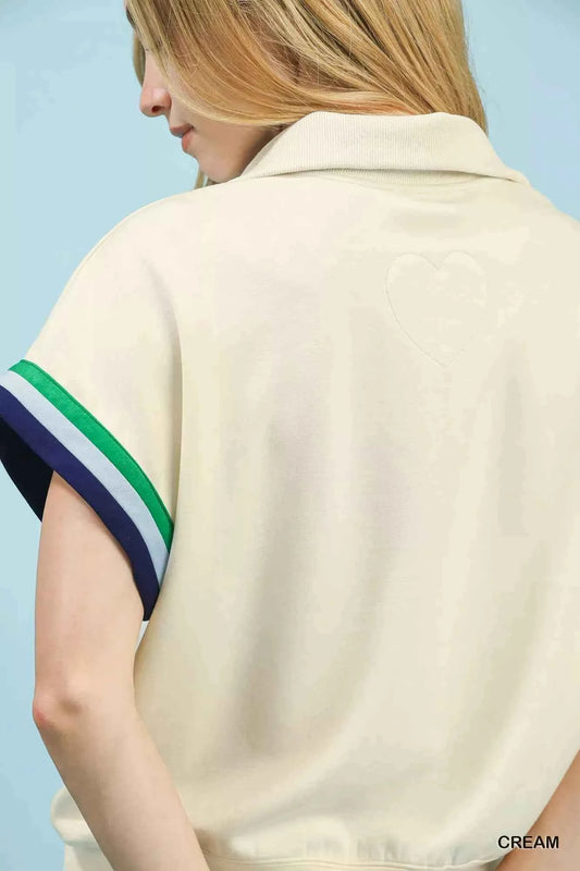 Zip Front Casual Top with Contrast Stripe Trim f050d332-6287-4d44-8655-d5902c3d7086-Max-Origin