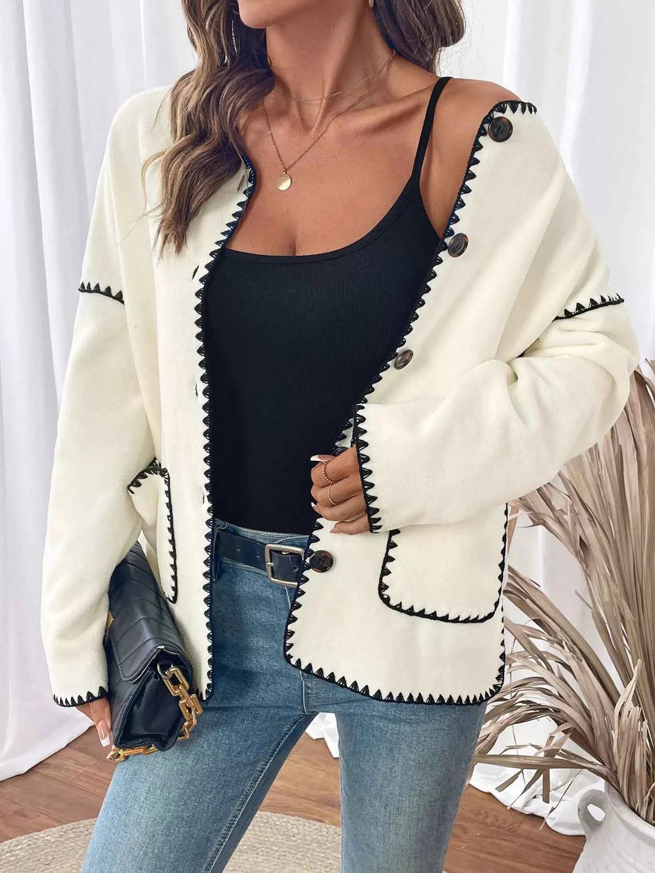 Contrast Trim Button Up Jacket f053554e-9186-4159-a54f-844caf38483d-Max-Origin