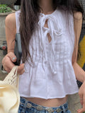 Tie-Front Sleeveless Summer Blouse White f05c15e9-9243-4f98-a62b-0010896bf192-Max-Origin