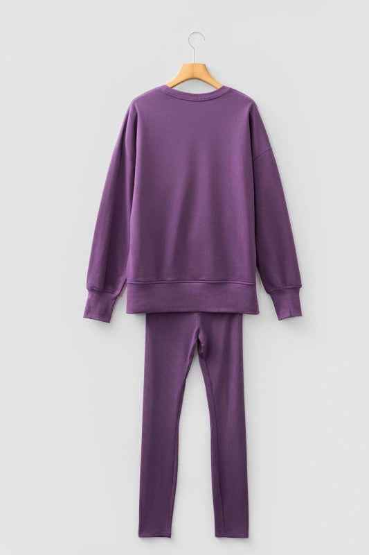 Solid Oversize Sweatshirt and Ribbed Leggings Set f05f875c-a8ff-4b35-8c5d-bda62bf9d154