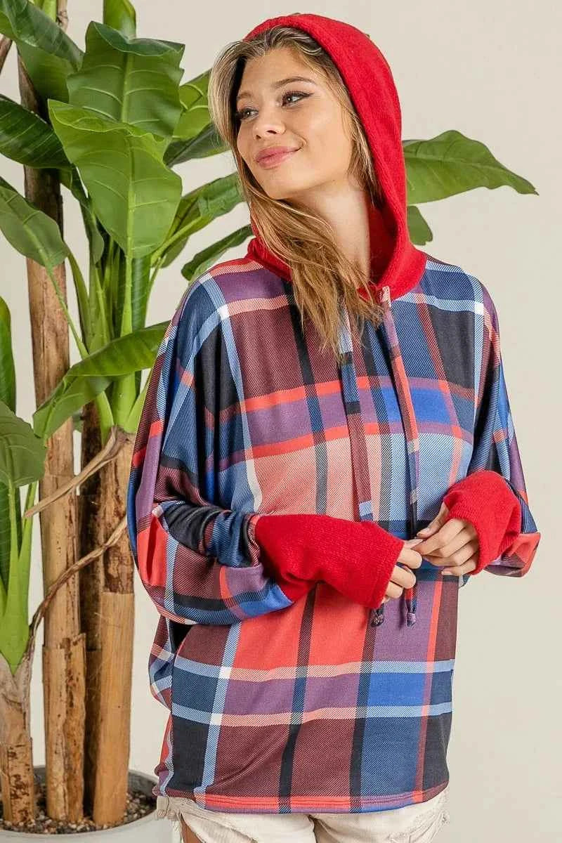 BiBi Plaid Mirr Brushed Rib Contrast Thumb Open Hoodie f06383a86d06410cbcf5d9d23a1f019f-Max-Origin