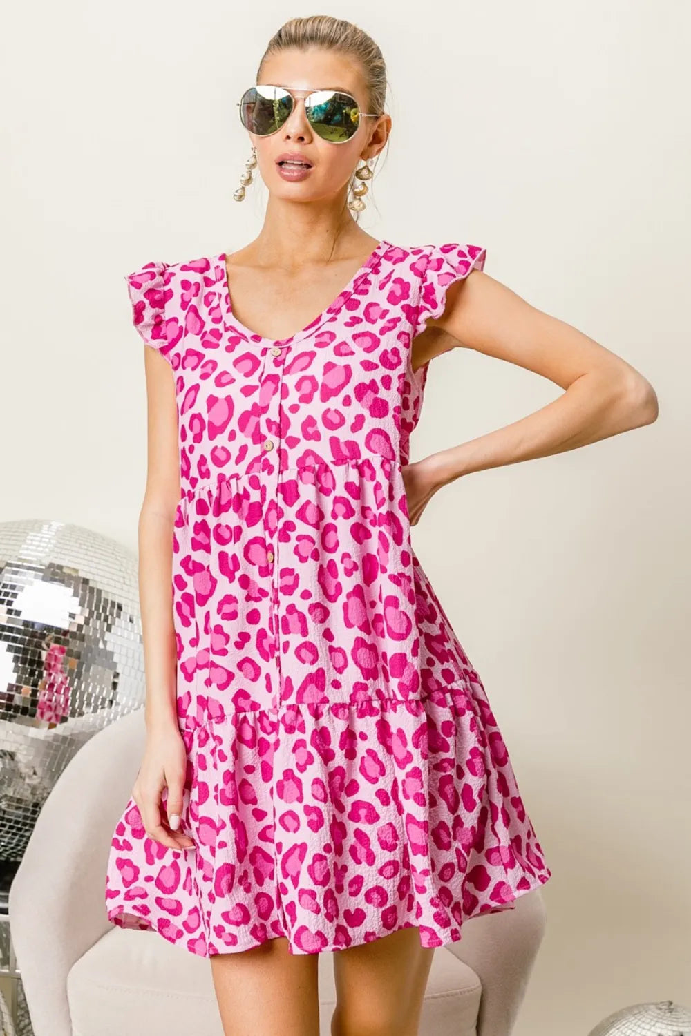 BiBi Leopard Cap Sleeve Tiered Mini Dress f06435cf-fb68-46d5-b604-9850e5934103-Max
