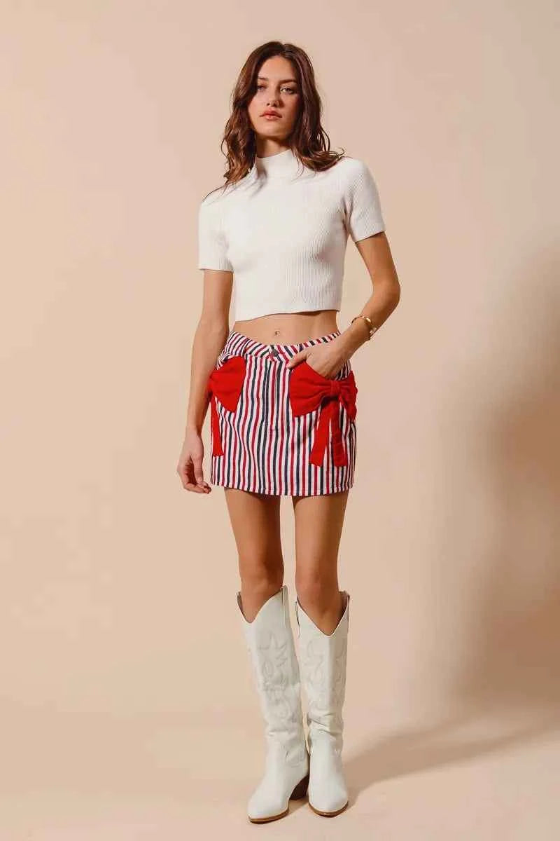 SO ME Contrast Bow Knot Pocket Fourth Of July Denim Skirt f0679c6c4e2c4abba73b80713fa5bdcd-Max-Origin