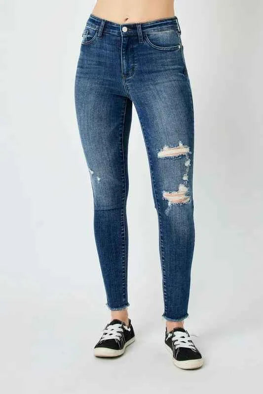 Judy Blue Full Size High Waist Distressed Skinny Jeans Dark f07104b3-f69c-4a83-bfc0-a3246745b1ed-Max