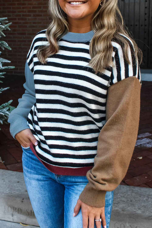Black Striped Colorblock Patchwork Long Sleeve Sweater Color black 52%Viscose+26%Polyester+22%Polyamide f071c00fd6080d5c