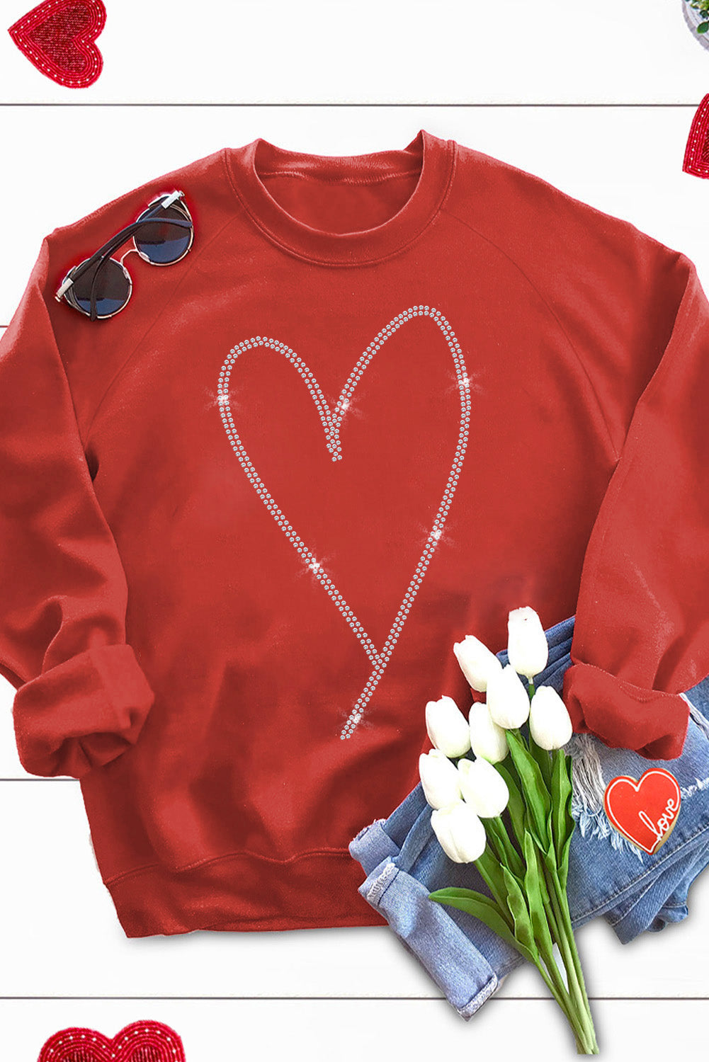 Red Casual Rhinestone Heart Shaped Graphic Sweatshirt f07a3dffc606b5c4