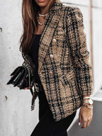 Full Size Plaid Tweed Double-Breasted Blazer Plus Size f07ac769-6785-4a54-9d76-3f16d22eaada-Max-Origin
