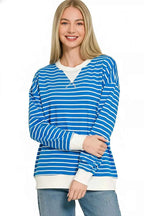 Zenana Contrast Striped Round Neck Sweatshirt f07b96b3-d88b-4895-8910-45c3ceb65f54-Max-Origin