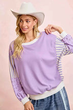 BiBi Mix and Match Sweatshirt with Floral Sleeve Striped f07d4bcaf18049da9753e40fbdb9995d-Max-Origin