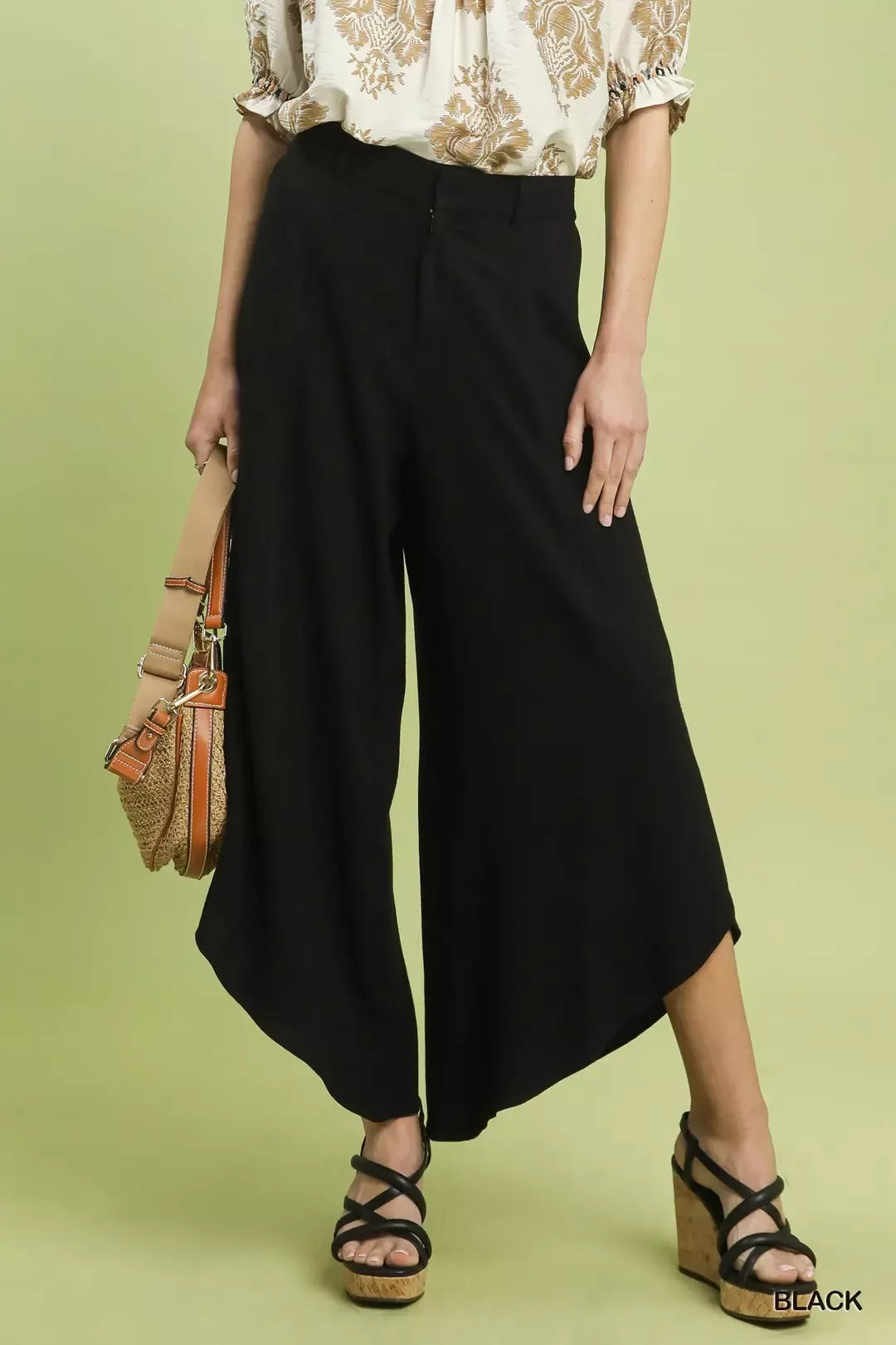Umgee Flowy Asymmetrical Hem Wide Leg Pants BLACK f0805d75-88ad-4ce0-ac79-1fa829259a71-Max-Origin