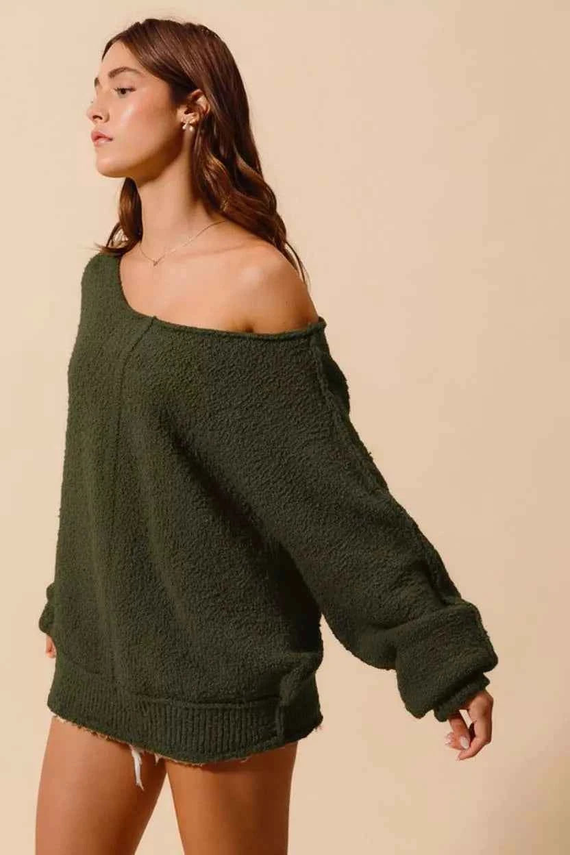 SO ME Loose Fit Exposed Seam Slouchy Boucle Sweater f0872646-dfb0-4d6b-9d3f-e6e963e0b884-Max-Origin