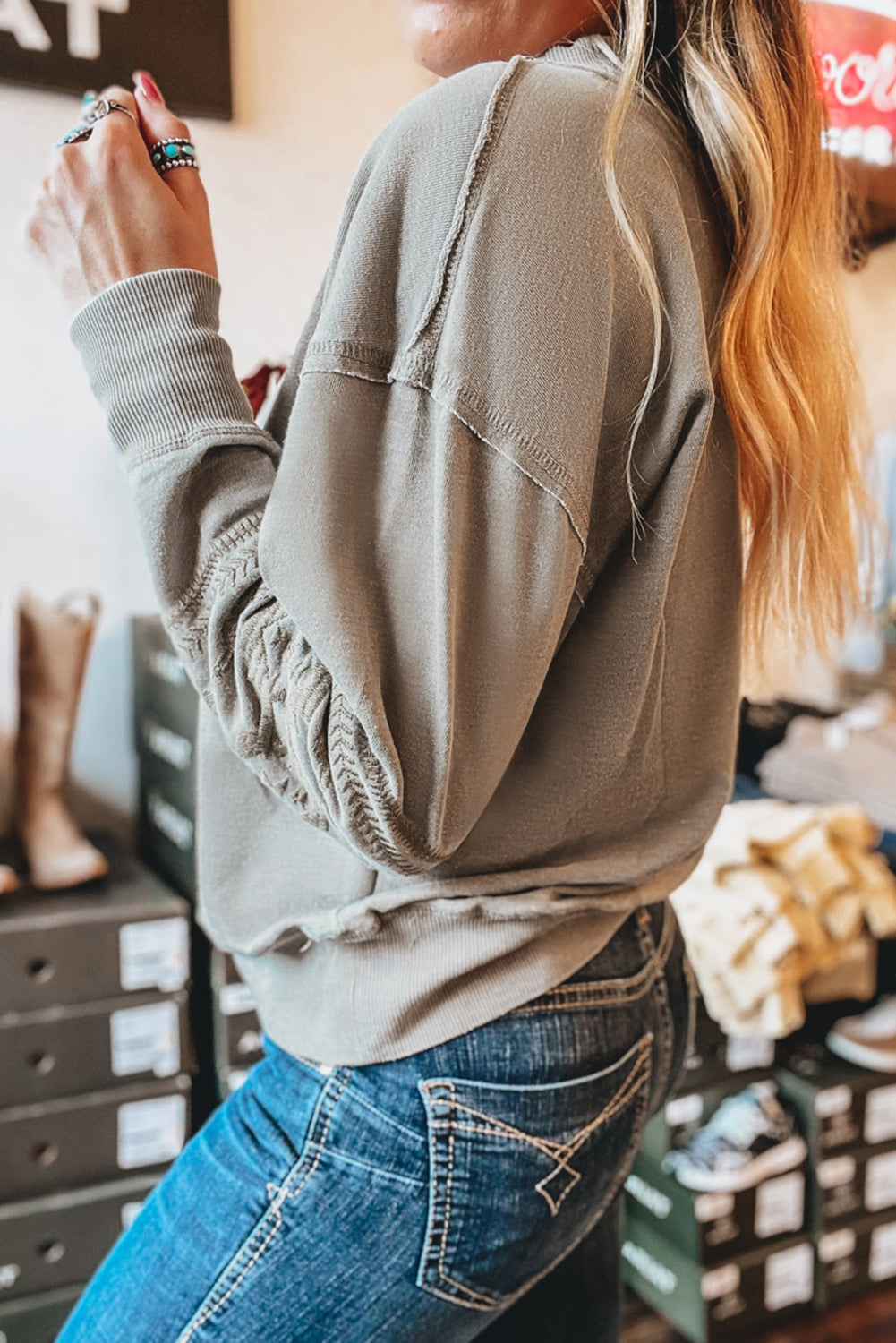 Parchment Geometric Embroidered V Neck Sweatshirt f089dd511adfe961