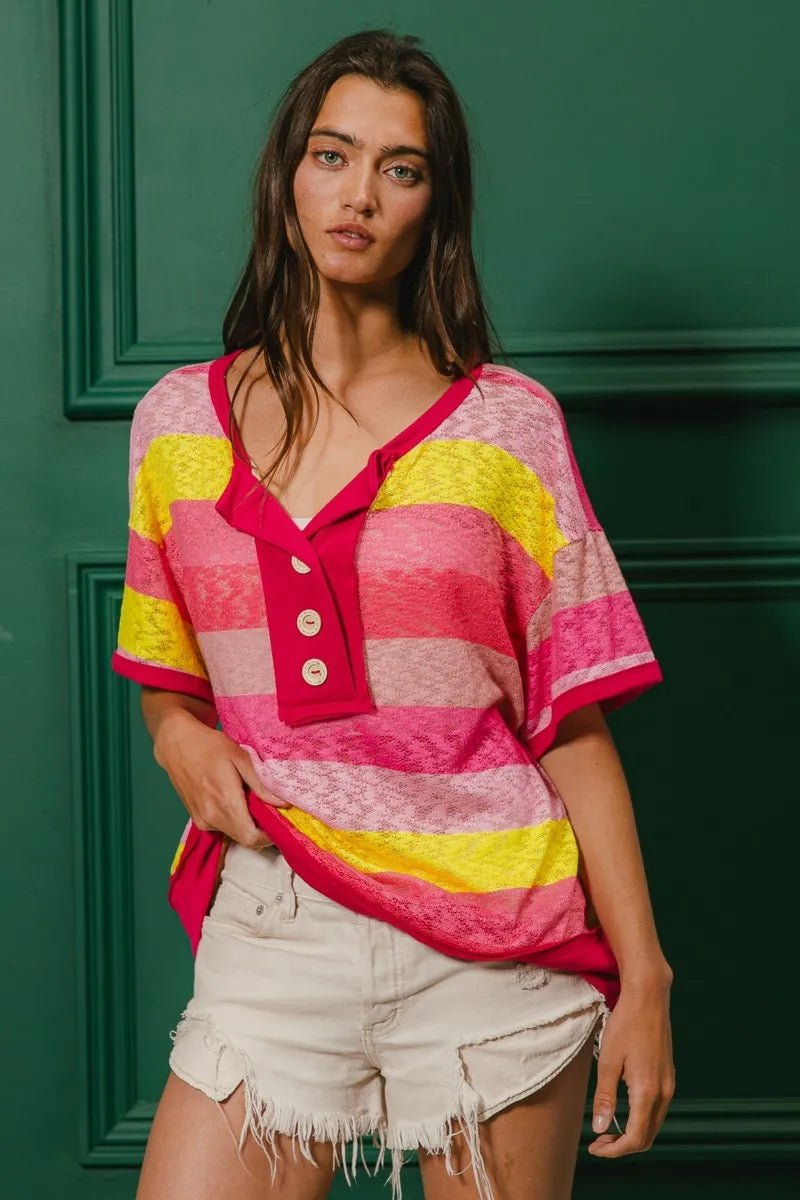 BiBi Multi Color Stripe Hacci Button Detail Ringer Top f08a81ee64664fdcadb21910fe4b1c70-Max-Origin