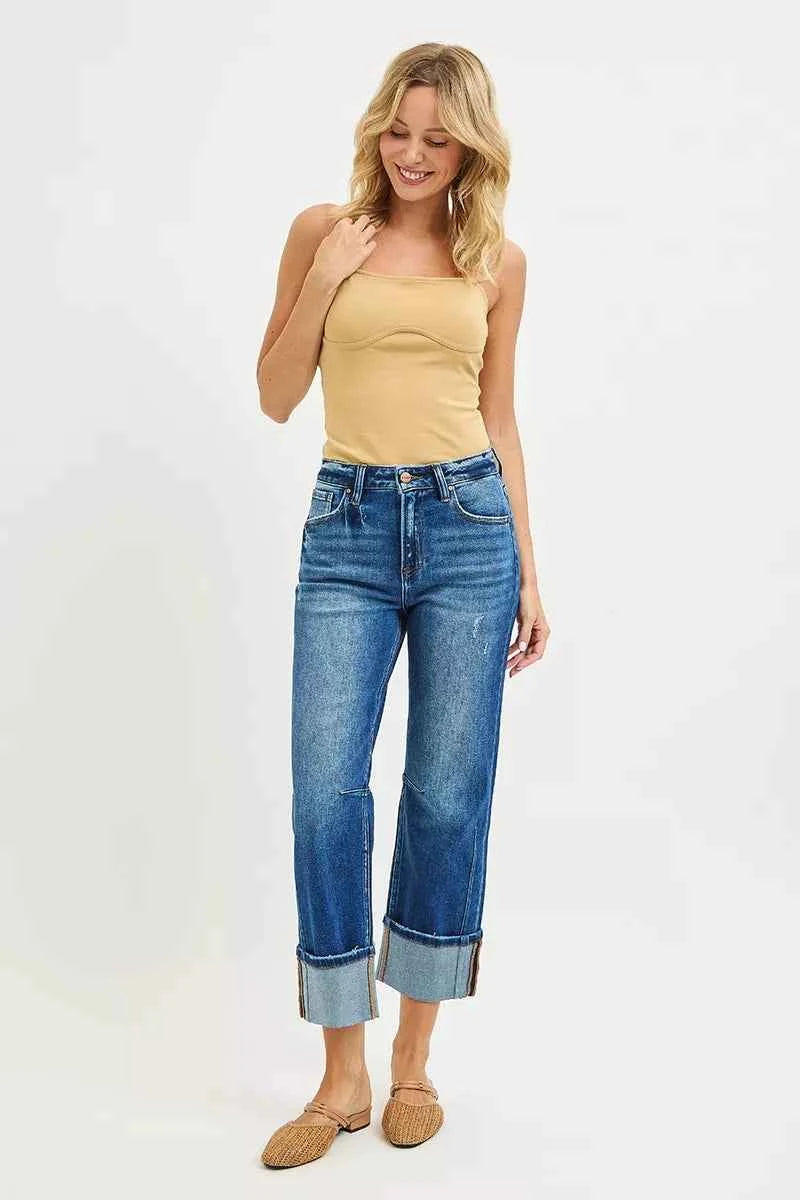 RISEN High Rise Straight Jeans with Distressed Hem f098008840f94cf7852f80de85c07dbc-Max-Origin