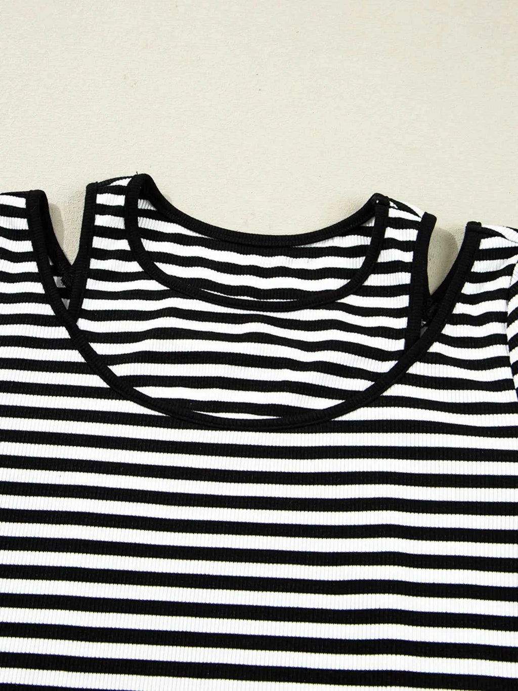 Stripe Double-layer Cold Shoulder Long Sleeve Top f099cda87c63497591f1deb9afb2821c-Max-Origin