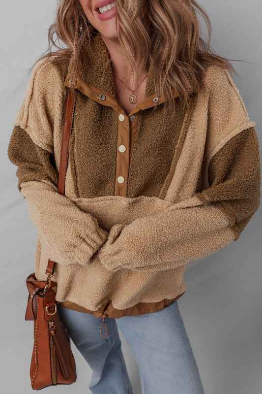 Colorblock Sherpa Patchwork Half Button Sweatshirt f09b05ab-85ca-49e2-8472-ed169261833d