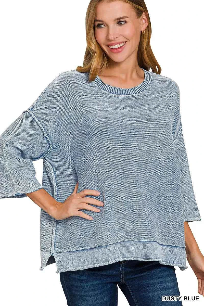 Zenana Washed 3/4 Sleeve Boxy Sweater f09bbc5f67014118a73bda5e4b0e6111-Max-Origin