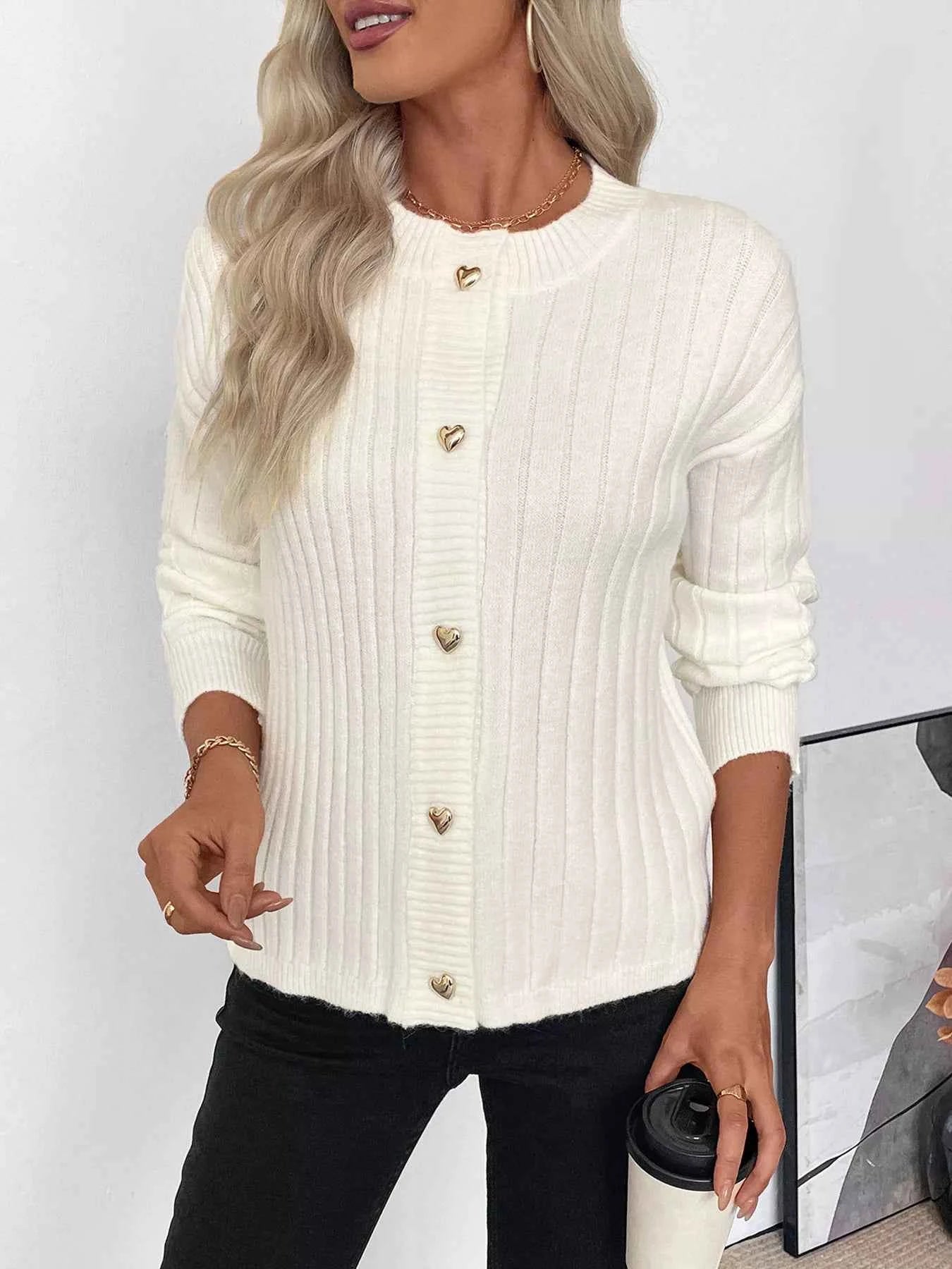 Ribbed Button Up Long Sleeve Cardigan f0a79f17a7cf4658826e4a1005f0aaf6-Max-Origin