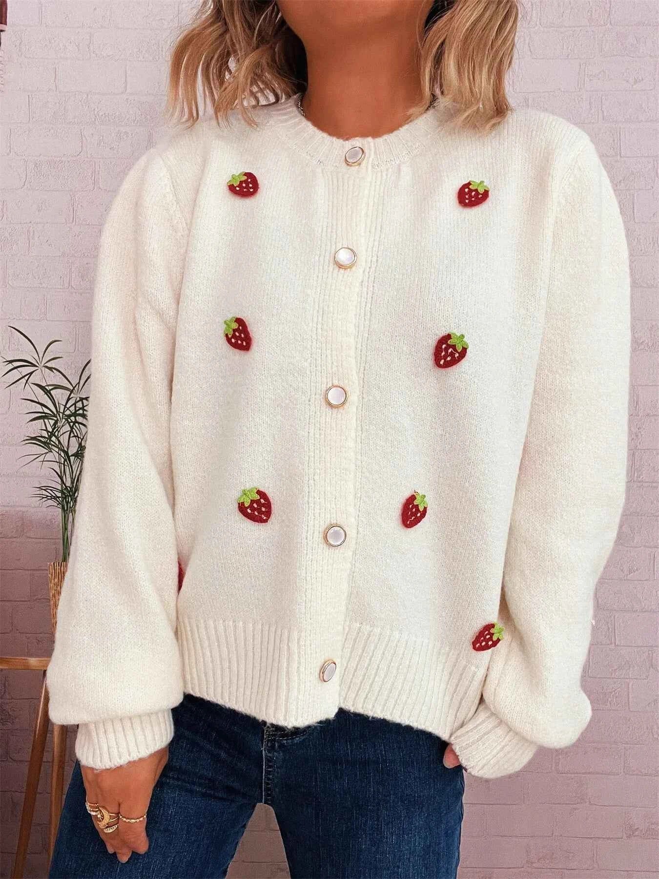 Strawberry Button Up Long Sleeve Cardigan f0aa9ba1ff9647b0bfe11e13feaf40d9-Max-Origin