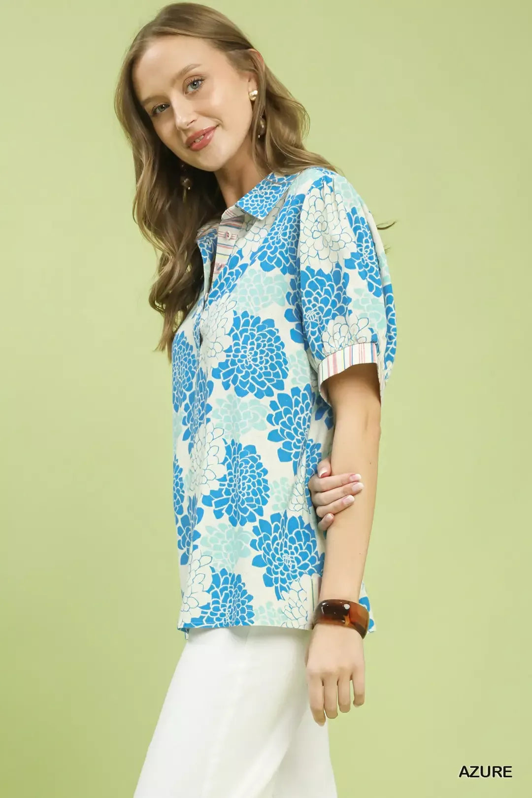 Umgee Floral Collared Short Sleeve Blouse f0b87b7c-04d9-4d54-a4e4-7340a10fa4a3-Max-Origin