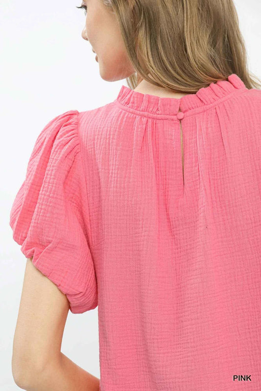 Textured Gauze Ruffle Neck Boho Top f0bc12da-8652-4b3d-ae77-df1b430fb474-Max