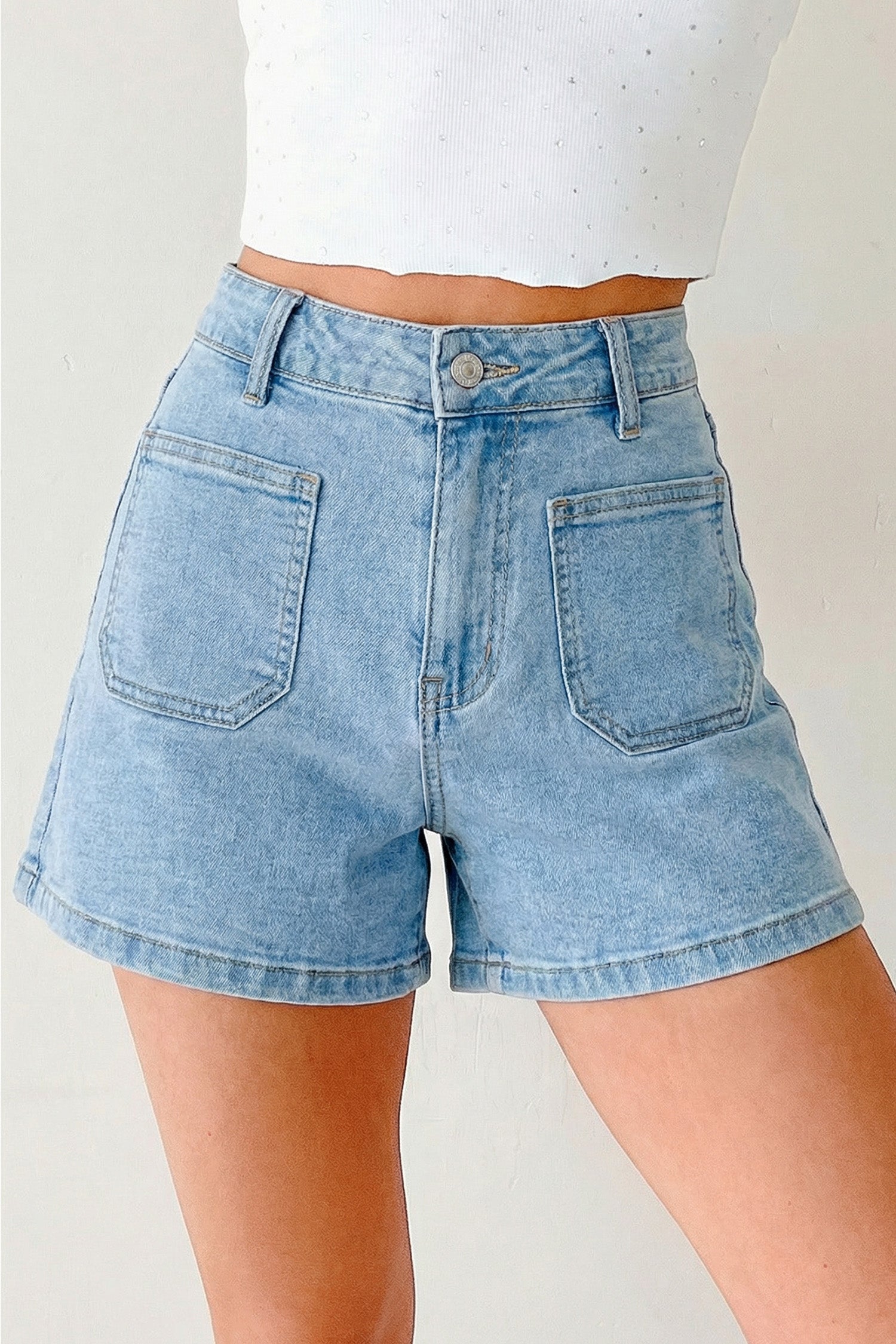 Myosotis High Rise Patch Pocket Denim Shorts f0c61cb4d2b16814