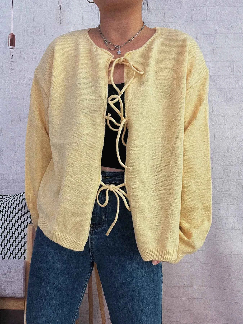 Tie Front Drop Shoulder Cardigan f0c9ff318b4a4ea2bd90f85baa765b72-Max-Origin