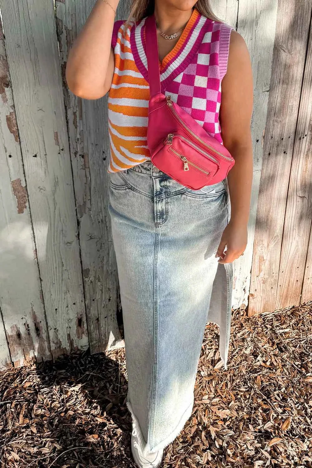 Striped Checkered Contrast Patchwork V Neck Sweater Vest f0ce31f3-f20c-4e3c-bbed-2053179db994-Max-Origin