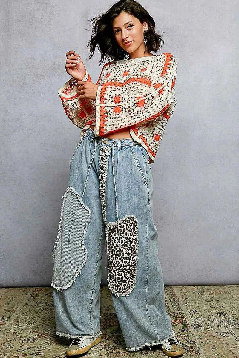 POL Boat Neck Long Sleeve Crochet Top with Granny Square Weaving f0cfdcfc-0c0b-49dd-855b-fbe0c274b92c-Max-Origin