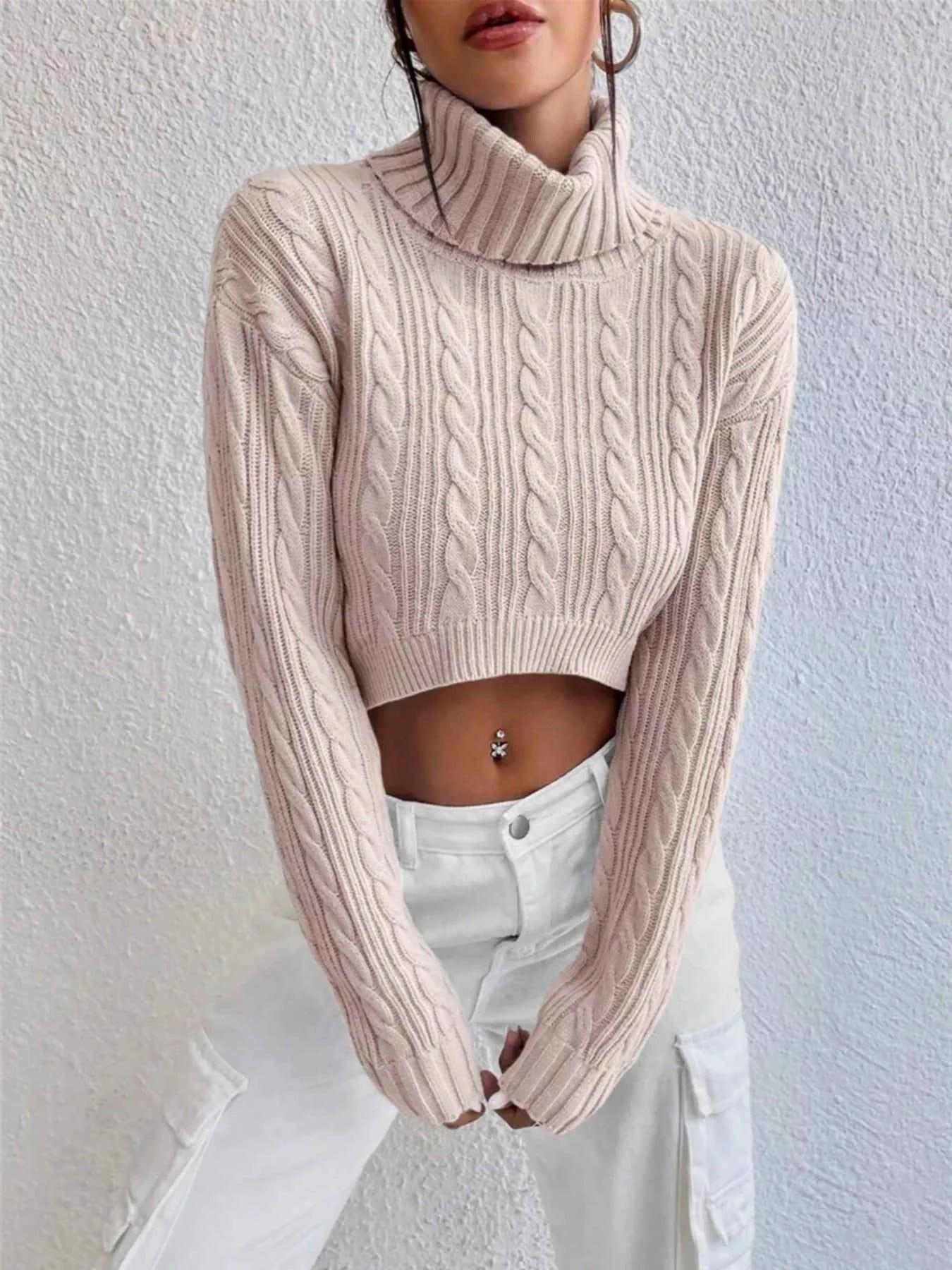 Cable-Knit Turtleneck Long Sleeve Sweater Watermelon pink f0d0742641dc4302928f0b5c293be876-Max-Origin