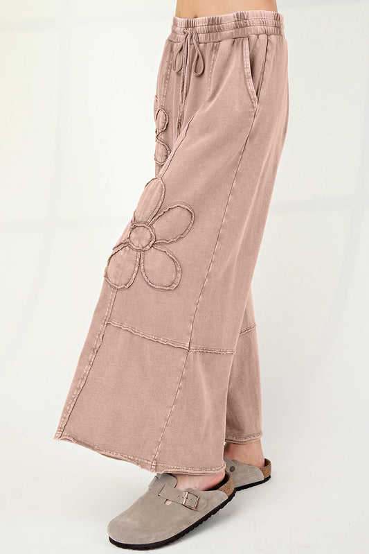 Buckskin Flower Patch Mineral Washed Terry Knit Cropped Wide Leg Pants f0d48806768034c0