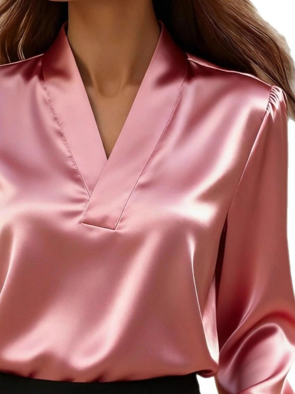 V-Neck Long Sleeve Satin Blouse f0dc5d40-bade-4d4e-8d10-f64d1772c768-Max