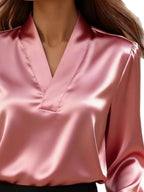 V-Neck Long Sleeve Satin Blouse f0dc5d40-bade-4d4e-8d10-f64d1772c768-Max