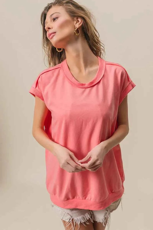 French Terry Drop Shoulder Basic Top CORAL f0dcd4a1e39a4e749fe09ebf5904ea4c-Max-Origin